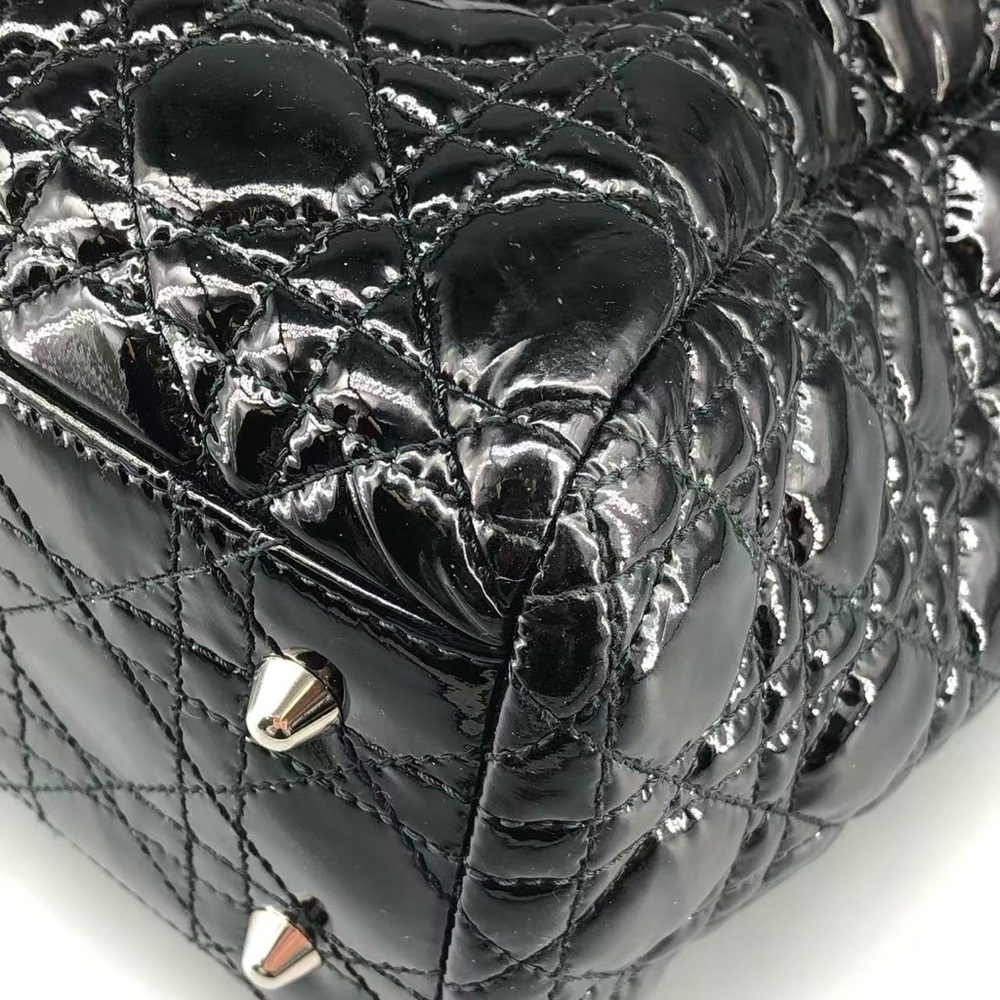 Dior 2012 Black Cannage Quilted Patent Leather Soft Medium Shopping Tote Bag - Picture 6 of 12